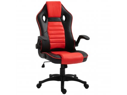 Herní židle Vinsetto s funkcí houpání závodní židle ergonomická kancelářská židle výškově nastavitelné područky umělá kůže červená+černá 66,5 x 66 x 113-122 cm