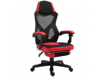 Herní židle Vinsetto Kancelářská židle Ergonomická kancelářská židle s výškově nastavitelnou podnožkou Polyester Černá+Červená 58 x 72 x 112-122 cm