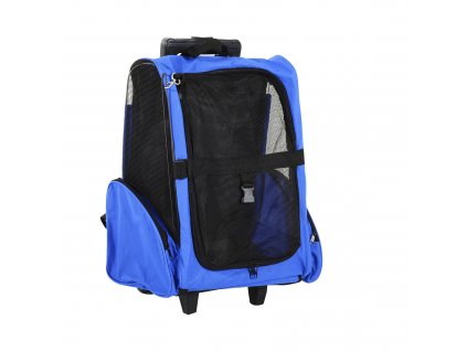 PawHut taška pro psy taška pro psy na vozíku taška pro psy 2 v 1 s dvířky a oknem prodyšná oxfordská tkanina modrá 42 x 25 x 55 cm
