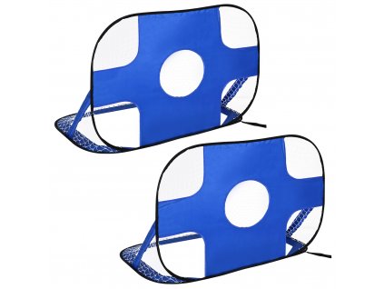 Fotbalové branky HOMCOM, Pop Up Goal, přenosná fotbalová síť, sada 2 mini branek, mobilní s přenosnou taškou, skládací, modrá, 123 x 80 x 80 cm