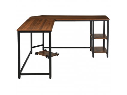 HOMCOM Počítačový stůl, rohový stůl ve tvaru L, psací stůl, kancelářský stůl, MDF+ocel, barva ořech+černá, 150 x 150 x 76 cm