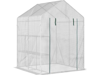 31390 9 sklenik se 4 policemi 143x143x195 cm bily
