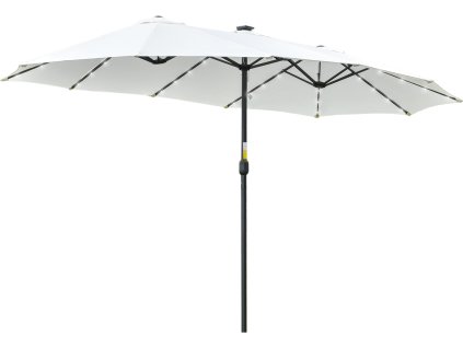 31672 9 dvojity slunecnik s led solarnim svetlem 4 5 m cerny kremove bily