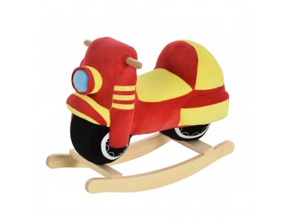 HOMCOM Dětský houpací kůň Dětská houpací motorka se zvukem motorky, houpací houpací hračka s rukojetí pro 18-36 měsíců Plyšová červená + žlutá