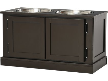 34162 9 stojan se 2 nerezovymi miskami 60 x 30 x 34 cm kavovy
