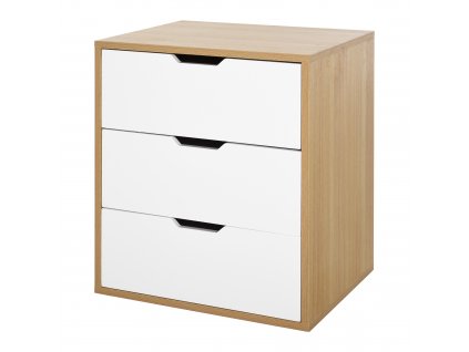 HOMCOM Kancelářský stolek se 3 zásuvkami, skříň na dokumenty, kancelářská skříň, úložný prostor na dokumenty, dřevotříska E1, bílá+přírodní, 55 x 45 x 65,5 cm