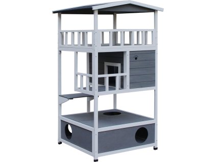 Kočičí domeček s balkonem 78x76x140 cm | šedý