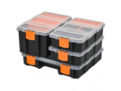 DURHAND 4PCS Box na nářadí Multifunkční box na nářadí Třídicí box na malé díly Zásobník dílů Plastová oranžová + černá 28,7 x 22,5 x 5,5