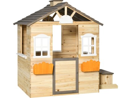 Dětský dřevěný domeček s lavičkou | přírodní