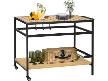 Pojízdný servírovací vozík | Černá + přírodní