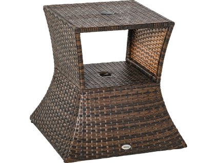 Polyratanový zahradní stůl s otvorem na slunečník 54 x 54 x 55 cm | hnědý