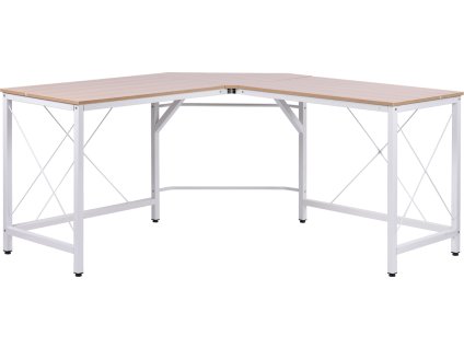 Rohový kancelářský stůl 150 x 150 x 76 cm | bílý + přírodní dřevo