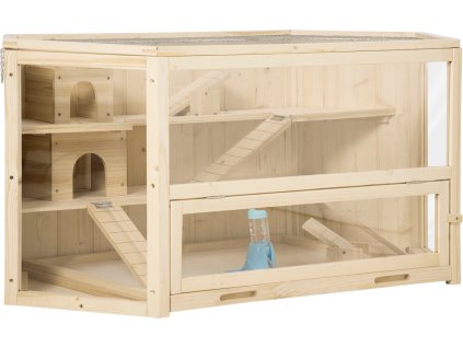 Dřevěná klec pro hlodavce 115 x 60 x 55 cm | přírodní jedlové dřevo