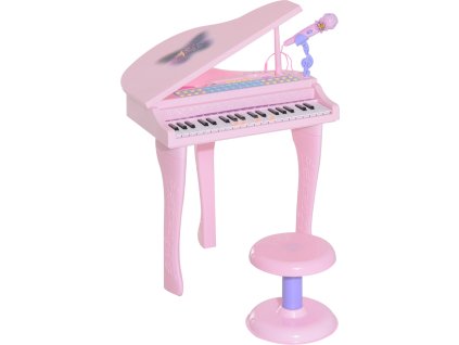 Dětské piano s mikrofonem a taburetem | růžové