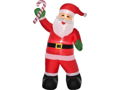 Nafukovací Santa Claus s cukrovou hůlkou a LED osvětlením | 140x85x250 cm