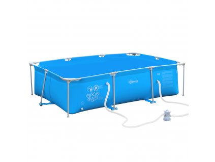 Outsunny Rámový bazén s hadicí Drátěný bazén Vypouštěcí ventil bazénu pro čistou vodu 1000D PVC Ocel Modrá 315 x 225 x 75 cm