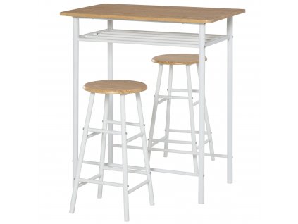 HOMCOM Barový stůl se židlemi s protiskluzovou rohožkou Kuchyňský stůl a židle Vysoký stůl a barové židle s odkládací policí Ocelová deska MDF