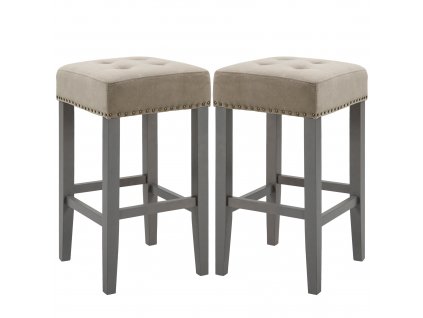HOMCOM Sada 2 barových židlí Jídelní židle s podnožkou prodyšná Polyesterová tkanina Pryžové dřevo Pěna šedá 38,5 x 38,5 x 69,5 cm