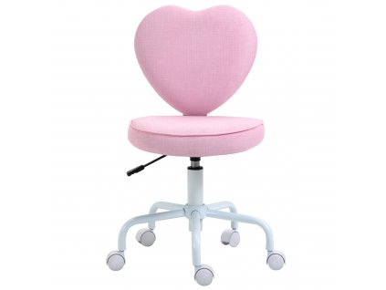 HOMCOM otočná židle manažerská židle počítačová židle nastavení výšky sedadla roztomilé čalounění ve tvaru srdce růžová lněná tkanina 40 x 50 x 79-89 cm