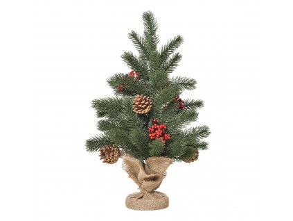 HOMCOM Vánoční stromek 50 cm se 4 červenými bobulemi a 4 šiškami Umělá jedle 55 větví Pevný a odolný podstavec PE cement Burlap Ø28 x 50 cm