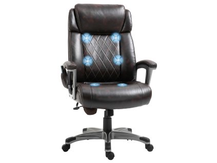 Kancelářská židle Vinsetto otočná židle se 6 masážními body ergonomická se zakřivenou opěrkou hlavy a područkami imitace kůže hnědá 70 x 76,5 x 114-124 cm
