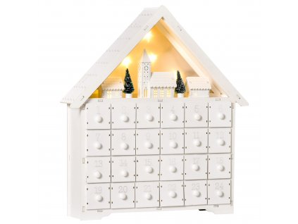 HOMCOM Adventní kalendář k zaplnění 24 přihrádek Vánoční kalendář s LED světýlky Design 2 v 1 Vánoční dekorace Bílá 39 x 9 x 42 cm