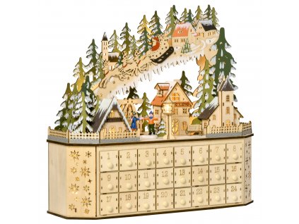 HOMCOM Adventní kalendář k zaplnění 24 přihrádek Vánoční kalendář s LED světýlky Adventní kalendář box Vánoční dekorace DIY 45x13x43 cm