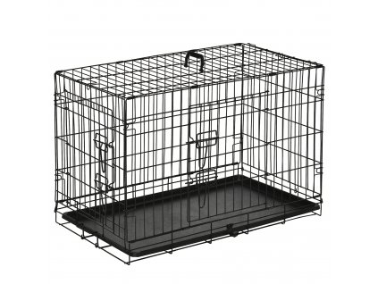 PawHut přepravka pro psy přepravní box pro malá zvířata klec pro psy přepravní klec drátěná klec s mřížkou skládací kovová černá 76 x 46 x 52 cm