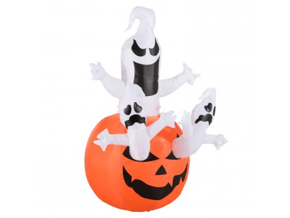 HOMCOM Nafukovací dýně duch Halloween dekorace figurka vzduchová figurka s LED osvětlením, polyester, 120x120x180cm