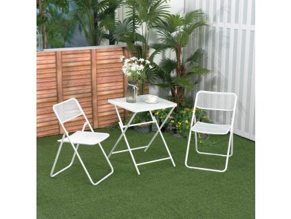 Outsunny zahradní bistro set pro 2 osoby zahradní set 1 stůl + 2 skládací židle na terasu balkon kov bílá