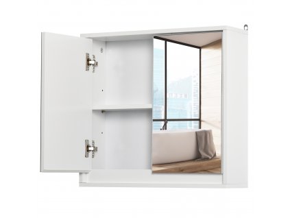 HOMCOM Zrcadlová skříňka Koupelnová skříňka Závěsná skříňka Koupelnový nábytek se 2 policemi Nástěnná skříňka Dřevo Bílá 48 x 14,5 x 45 cm