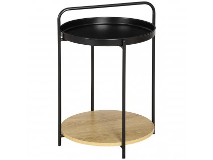 HOMCOM konferenční stolek rozkládací stolek s rukojetí 2 odnímatelné podnosy kovový rám průmyslový design ocelová dřevotříska černá+přírodní 43,5x42,5x60cm