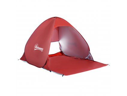 Outsunny Beach Shelter Beach Tent Pop Up Tent Camping Tent Automatic, Polyester, Red 200 x 150 x 119 cm