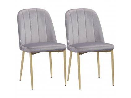 HOMCOM jídelní židle sada 2 kuchyňských židlí čalouněná židle židle do obývacího pokoje sametový potah sedáku do jídelny obývacího pokoje retro design ocelově šedá+zlatá