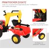 Šlapací traktor s nakladačem, přívěsem a lžící | červeno-žlutý