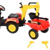 Šlapací traktor s nakladačem, přívěsem a lžící | červeno-žlutý