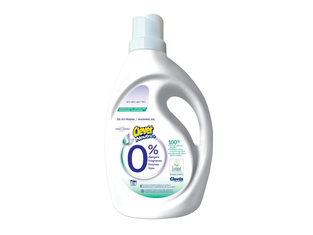 105 hypoalergenny praci gel clever neutro color white 1 56l 26pd s 0 obsahom agresivnych latok a certifikatom ecolabel vhodne pre deti scaled