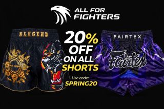 20% OFF on all shorts 🔥 Upgrade your training gear now. Use code: SPRING20 Pure Power for Real Fighters. ⸻ 20 % ZĽAVA na...