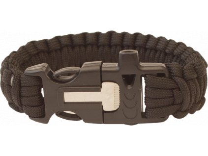 HIGHLANDER Paracord Náramek - trojzubec, píšťalka, křesadlo černý