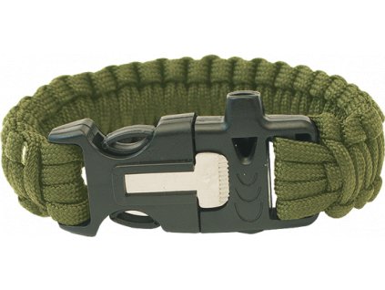 HIGHLANDER Paracord Náramek - trojzubec, píšťalka, křesadlo olivový