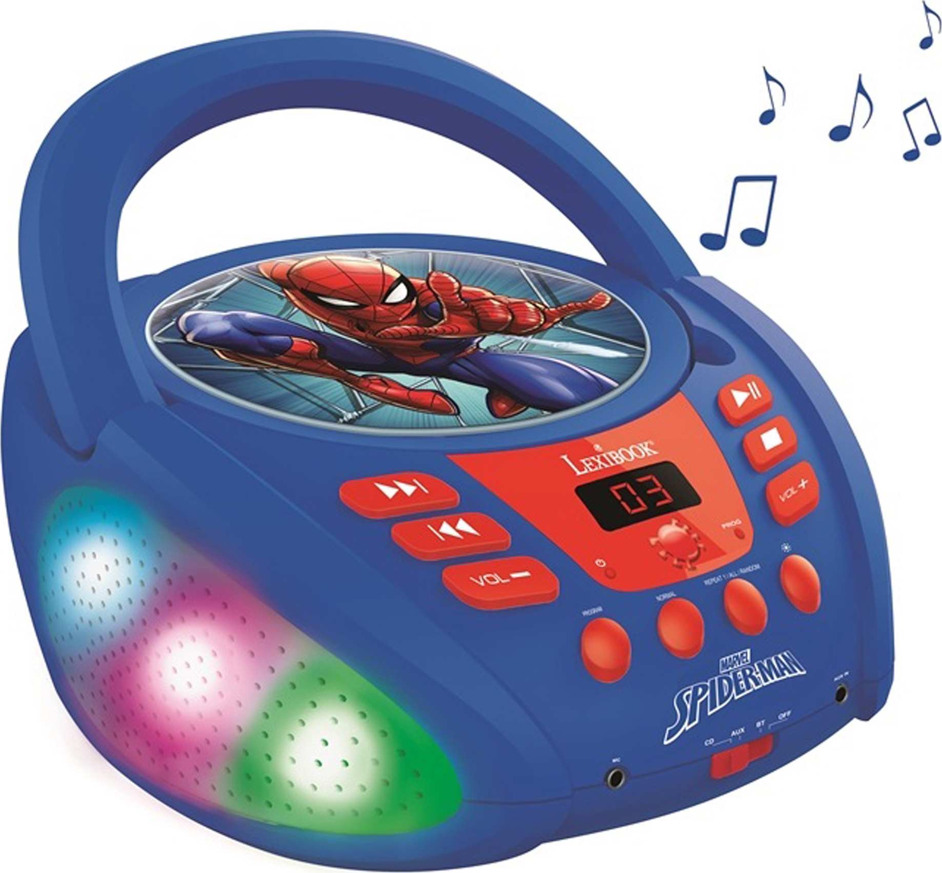 Přenosný Bluetooth CD přehrávač Spider-Man se světelnými efekty