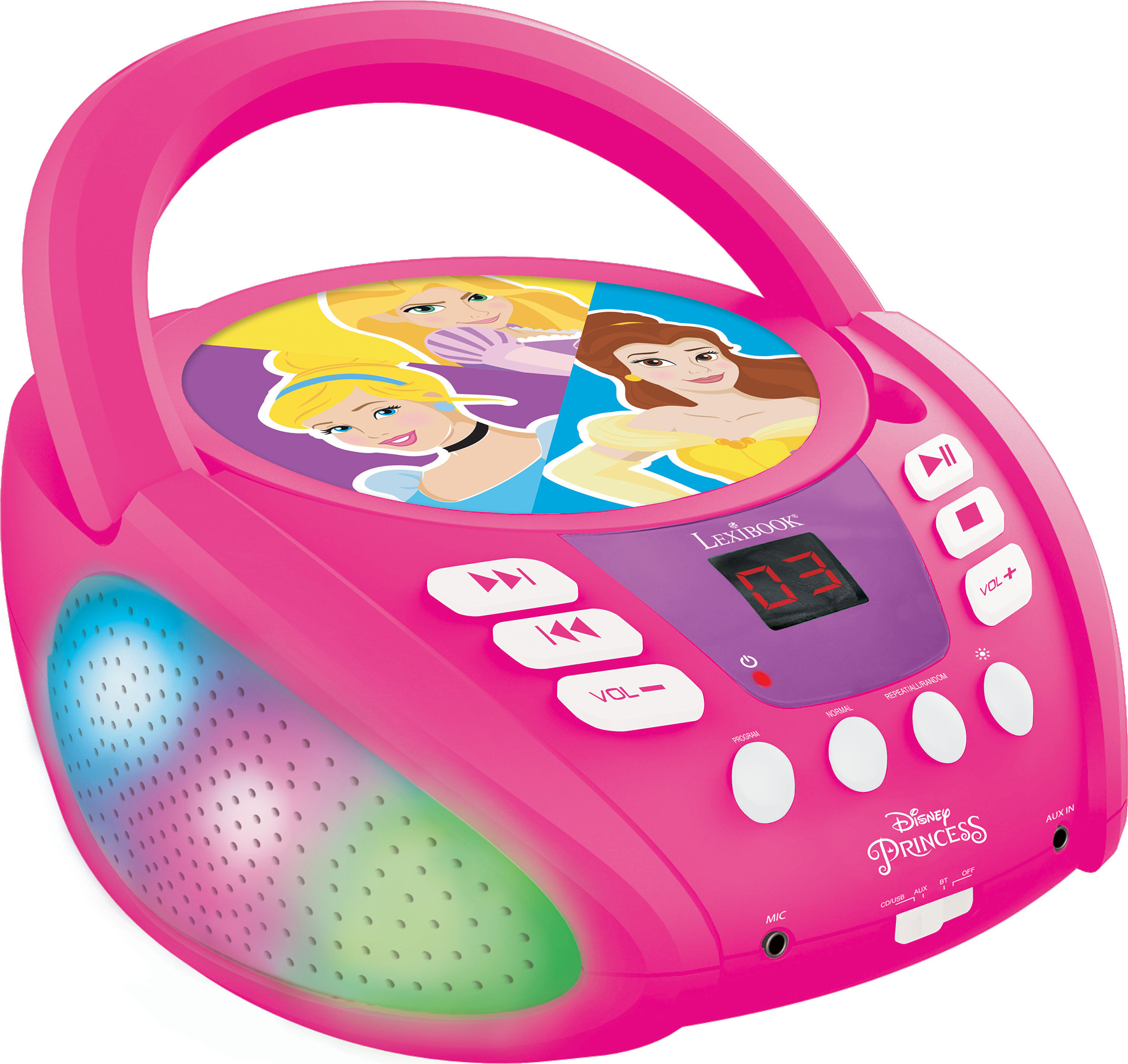 Přenosný Bluetooth CD přehrávač Disney Princess se světelnými efekty