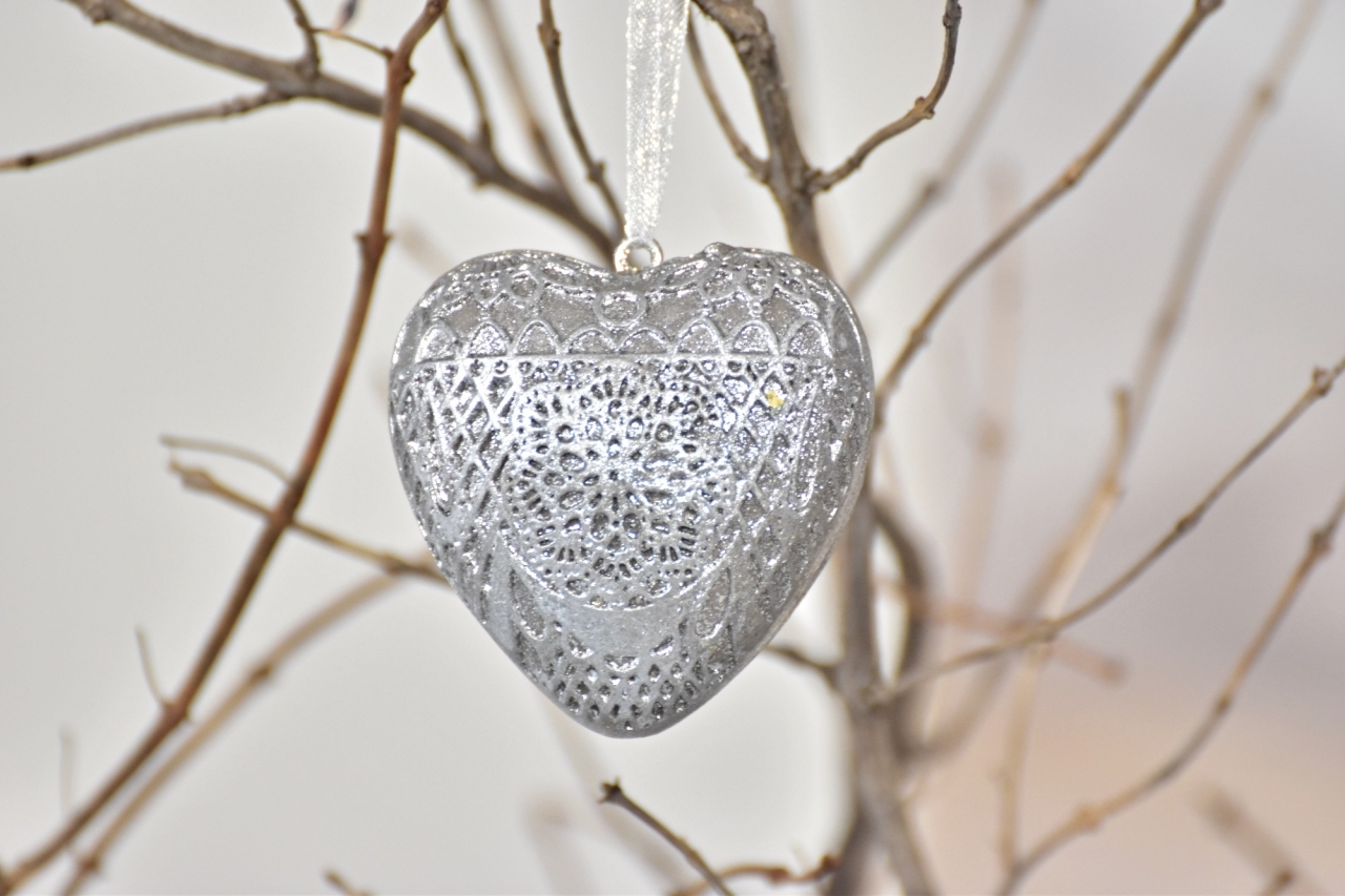 Dekorace srdce Ornament Silver S