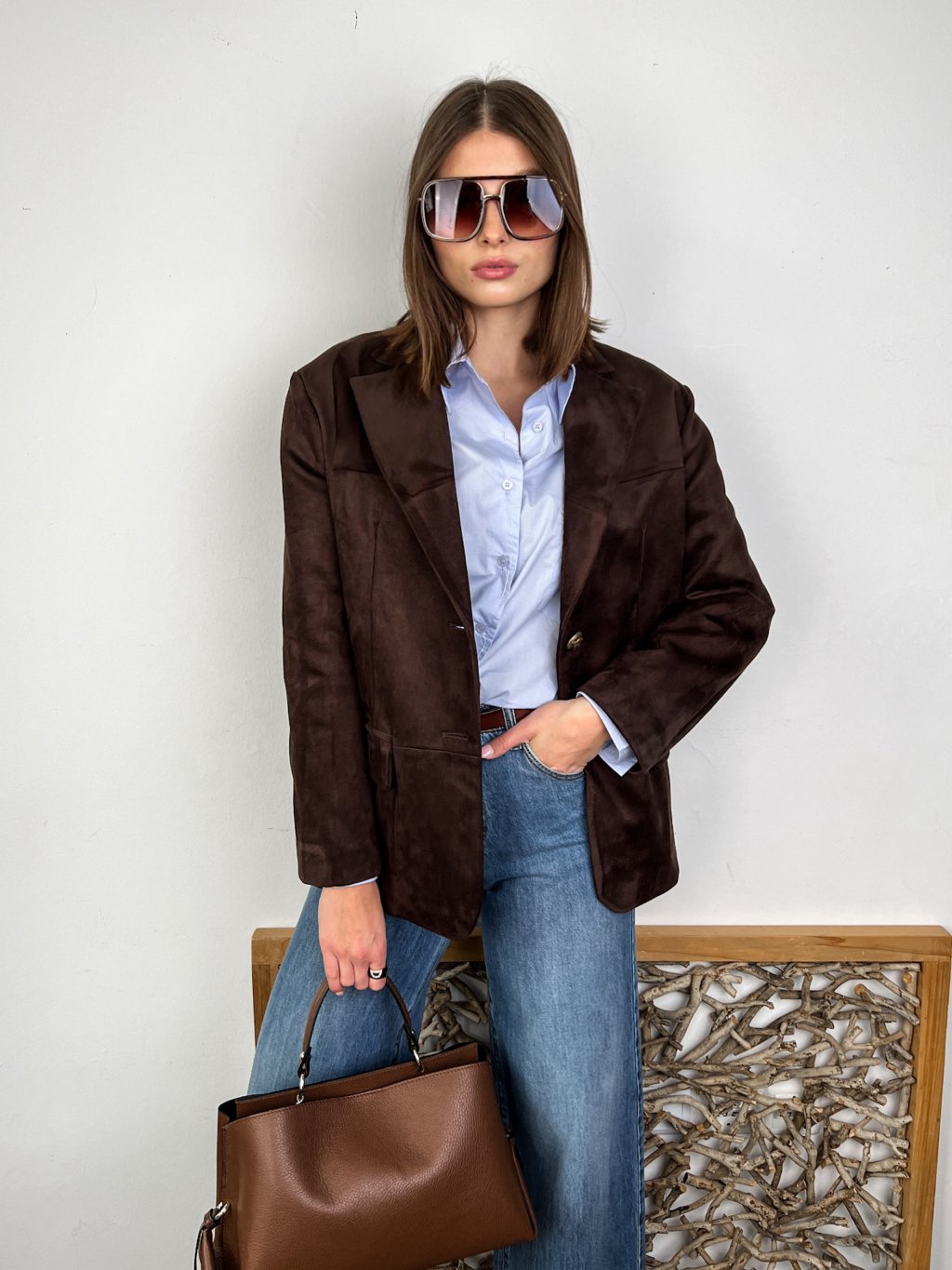 Hnedé velúrové sako