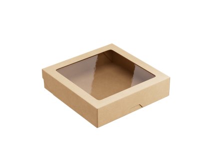 12774 1 krabicka na jedlo kraft s okienkom 1500ml kraft 200x200x48mm 25ks