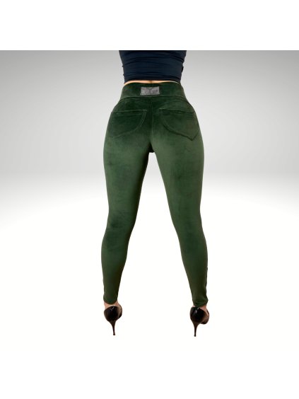 Legíny Push up Army green Velur Yastraby