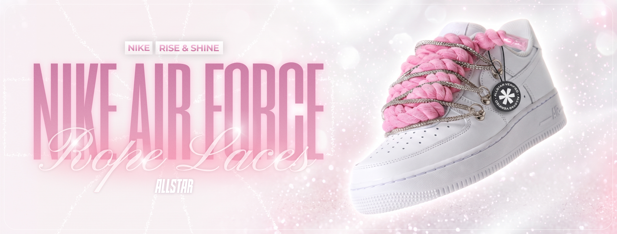 Nike Air Force 1 White Double Rope Laces Pink Silver