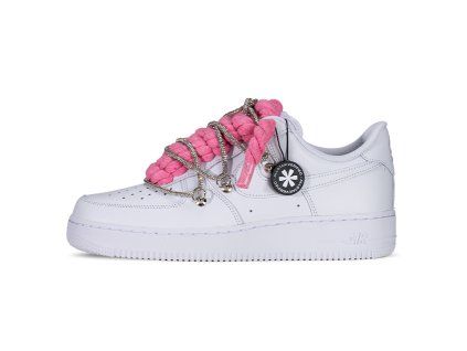 Nike Air Force 1 White Double Rope Laces Pink Silver 1