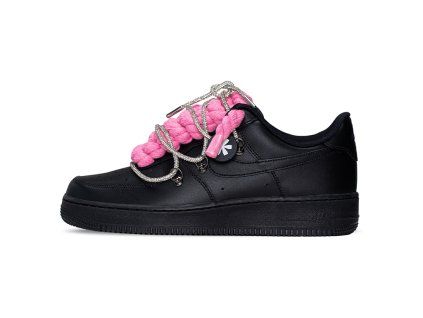 Nike Air Force 1 Black Double Rope Laces Pink Silver 1