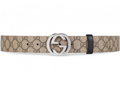 Gucci Reversible Belt GG Supreme Palladium Interlocking G Buckle 15 W Brown Black